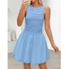 imageZESICA Womens 2025 Summer Boho Sleeveless Ruched Mini Dresses Scoop Neck Bubble A Line Short Tank SundressBlue