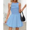 imageZESICA Womens 2025 Summer Boho Sleeveless Ruched Mini Dresses Scoop Neck Bubble A Line Short Tank SundressBlue
