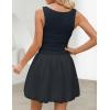 imageZESICA Womens 2025 Summer Boho Sleeveless Ruched Mini Dresses Scoop Neck Bubble A Line Short Tank SundressNavy