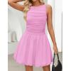 imageZESICA Womens 2025 Summer Boho Sleeveless Ruched Mini Dresses Scoop Neck Bubble A Line Short Tank SundressPink