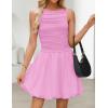 imageZESICA Womens 2025 Summer Boho Sleeveless Ruched Mini Dresses Scoop Neck Bubble A Line Short Tank SundressPink