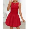 imageZESICA Womens 2025 Summer Boho Sleeveless Ruched Mini Dresses Scoop Neck Bubble A Line Short Tank SundressRed