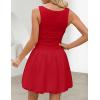 imageZESICA Womens 2025 Summer Boho Sleeveless Ruched Mini Dresses Scoop Neck Bubble A Line Short Tank SundressRed