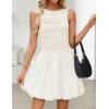 imageZESICA Womens 2025 Summer Boho Sleeveless Ruched Mini Dresses Scoop Neck Bubble A Line Short Tank SundressWhite