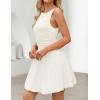 imageZESICA Womens 2025 Summer Boho Sleeveless Ruched Mini Dresses Scoop Neck Bubble A Line Short Tank SundressWhite