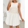 imageZESICA Womens 2025 Summer Boho Sleeveless Ruched Mini Dresses Scoop Neck Bubble A Line Short Tank SundressWhite