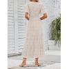imageZESICA Womens 2025 Summer Casual Floral Print Short Flutter Sleeve Crew Neck Smocked High Waist Flowy Maxi DressBeige