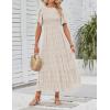 imageZESICA Womens 2025 Summer Casual Floral Print Short Flutter Sleeve Crew Neck Smocked High Waist Flowy Maxi DressBeige