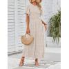 imageZESICA Womens 2025 Summer Casual Floral Print Short Flutter Sleeve Crew Neck Smocked High Waist Flowy Maxi DressBeige
