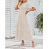 imageZESICA Womens 2025 Summer Casual Floral Print Short Flutter Sleeve Crew Neck Smocked High Waist Flowy Maxi DressBeige