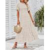 imageZESICA Womens 2025 Summer Casual Floral Print Short Flutter Sleeve Crew Neck Smocked High Waist Flowy Maxi DressBeige