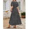 imageZESICA Womens 2025 Summer Casual Floral Print Short Flutter Sleeve Crew Neck Smocked High Waist Flowy Maxi DressBlack