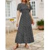 imageZESICA Womens 2025 Summer Casual Floral Print Short Flutter Sleeve Crew Neck Smocked High Waist Flowy Maxi DressBlack