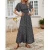 imageZESICA Womens 2025 Summer Casual Floral Print Short Flutter Sleeve Crew Neck Smocked High Waist Flowy Maxi DressBlack