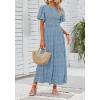 imageZESICA Womens 2025 Summer Casual Floral Print Short Flutter Sleeve Crew Neck Smocked High Waist Flowy Maxi DressBlue