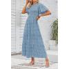 imageZESICA Womens 2025 Summer Casual Floral Print Short Flutter Sleeve Crew Neck Smocked High Waist Flowy Maxi DressBlue