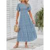 imageZESICA Womens 2025 Summer Casual Floral Print Short Flutter Sleeve Crew Neck Smocked High Waist Flowy Maxi DressBlue