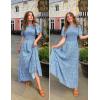 imageZESICA Womens 2025 Summer Casual Floral Print Short Flutter Sleeve Crew Neck Smocked High Waist Flowy Maxi DressBlue