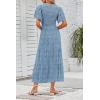 imageZESICA Womens 2025 Summer Casual Floral Print Short Flutter Sleeve Crew Neck Smocked High Waist Flowy Maxi DressBlue