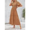 imageZESICA Womens 2025 Summer Casual Floral Print Short Flutter Sleeve Crew Neck Smocked High Waist Flowy Maxi DressBrown