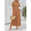 imageZESICA Womens 2025 Summer Casual Floral Print Short Flutter Sleeve Crew Neck Smocked High Waist Flowy Maxi DressBrown