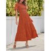 imageZESICA Womens 2025 Summer Casual Floral Print Short Flutter Sleeve Crew Neck Smocked High Waist Flowy Maxi DressCaramel
