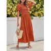 imageZESICA Womens 2025 Summer Casual Floral Print Short Flutter Sleeve Crew Neck Smocked High Waist Flowy Maxi DressCaramel