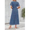imageZESICA Womens 2025 Summer Casual Floral Print Short Flutter Sleeve Crew Neck Smocked High Waist Flowy Maxi DressDarkblue