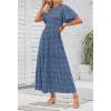imageZESICA Womens 2025 Summer Casual Floral Print Short Flutter Sleeve Crew Neck Smocked High Waist Flowy Maxi DressDarkblue