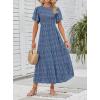 imageZESICA Womens 2025 Summer Casual Floral Print Short Flutter Sleeve Crew Neck Smocked High Waist Flowy Maxi DressDarkblue