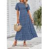 imageZESICA Womens 2025 Summer Casual Floral Print Short Flutter Sleeve Crew Neck Smocked High Waist Flowy Maxi DressDarkblue