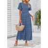 imageZESICA Womens 2025 Summer Casual Floral Print Short Flutter Sleeve Crew Neck Smocked High Waist Flowy Maxi DressDarkblue