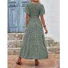 imageZESICA Womens 2025 Summer Casual Floral Print Short Flutter Sleeve Crew Neck Smocked High Waist Flowy Maxi DressDarkgreen
