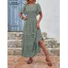 imageZESICA Womens 2025 Summer Casual Floral Print Short Flutter Sleeve Crew Neck Smocked High Waist Flowy Maxi DressDarkgreen