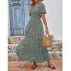 imageZESICA Womens 2025 Summer Casual Floral Print Short Flutter Sleeve Crew Neck Smocked High Waist Flowy Maxi DressDarkgreen