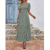 imageZESICA Womens 2025 Summer Casual Floral Print Short Flutter Sleeve Crew Neck Smocked High Waist Flowy Maxi DressDarkgreen