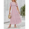 imageZESICA Womens 2025 Summer Casual Floral Print Short Flutter Sleeve Crew Neck Smocked High Waist Flowy Maxi DressDarkpink