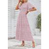 imageZESICA Womens 2025 Summer Casual Floral Print Short Flutter Sleeve Crew Neck Smocked High Waist Flowy Maxi DressDarkpink