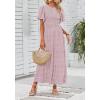 imageZESICA Womens 2025 Summer Casual Floral Print Short Flutter Sleeve Crew Neck Smocked High Waist Flowy Maxi DressDarkpink