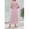 imageZESICA Womens 2025 Summer Casual Floral Print Short Flutter Sleeve Crew Neck Smocked High Waist Flowy Maxi DressDarkpink