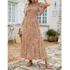 imageZESICA Womens 2025 Summer Casual Floral Print Short Flutter Sleeve Crew Neck Smocked High Waist Flowy Maxi DressGreygreen