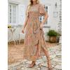 imageZESICA Womens 2025 Summer Casual Floral Print Short Flutter Sleeve Crew Neck Smocked High Waist Flowy Maxi DressGreygreen