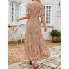 imageZESICA Womens 2025 Summer Casual Floral Print Short Flutter Sleeve Crew Neck Smocked High Waist Flowy Maxi DressGreygreen