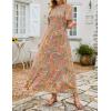 imageZESICA Womens 2025 Summer Casual Floral Print Short Flutter Sleeve Crew Neck Smocked High Waist Flowy Maxi DressGreygreen
