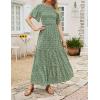 imageZESICA Womens 2025 Summer Casual Floral Print Short Flutter Sleeve Crew Neck Smocked High Waist Flowy Maxi DressOlive