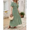imageZESICA Womens 2025 Summer Casual Floral Print Short Flutter Sleeve Crew Neck Smocked High Waist Flowy Maxi DressOlive