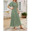imageZESICA Womens 2025 Summer Casual Floral Print Short Flutter Sleeve Crew Neck Smocked High Waist Flowy Maxi DressOlive