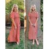 imageZESICA Womens 2025 Summer Casual Floral Print Short Flutter Sleeve Crew Neck Smocked High Waist Flowy Maxi DressOrangered