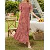 imageZESICA Womens 2025 Summer Casual Floral Print Short Flutter Sleeve Crew Neck Smocked High Waist Flowy Maxi DressOrangered