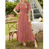 imageZESICA Womens 2025 Summer Casual Floral Print Short Flutter Sleeve Crew Neck Smocked High Waist Flowy Maxi DressOrangered